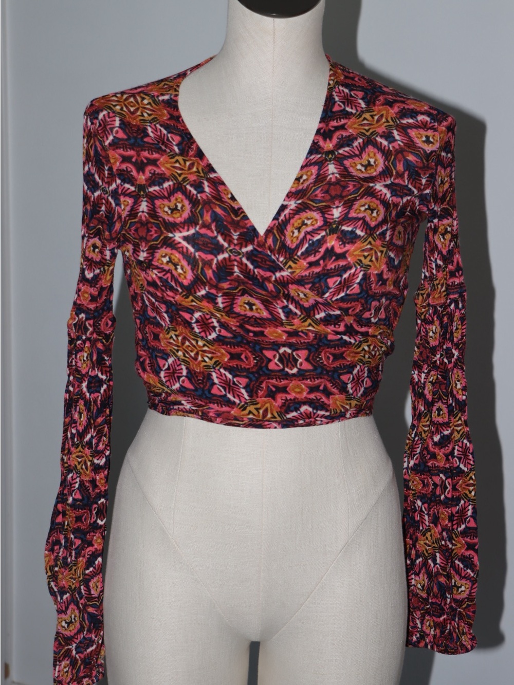 Billabong Pink Multi-Print Wrap Crop Top